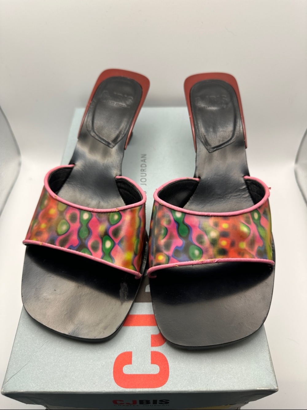 Rare Vintage CJBIS Charles Jourdan Multicolor SABIN1 Slide Mules in Prisme